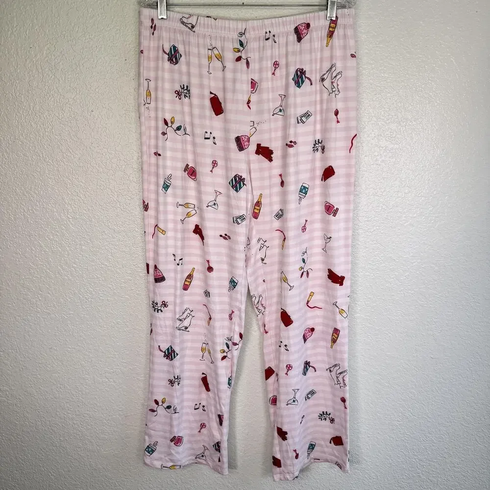 Kate Spade Pajama Set Womens XL Holiday Cocktail Print Winter Christmas Pjs NEW